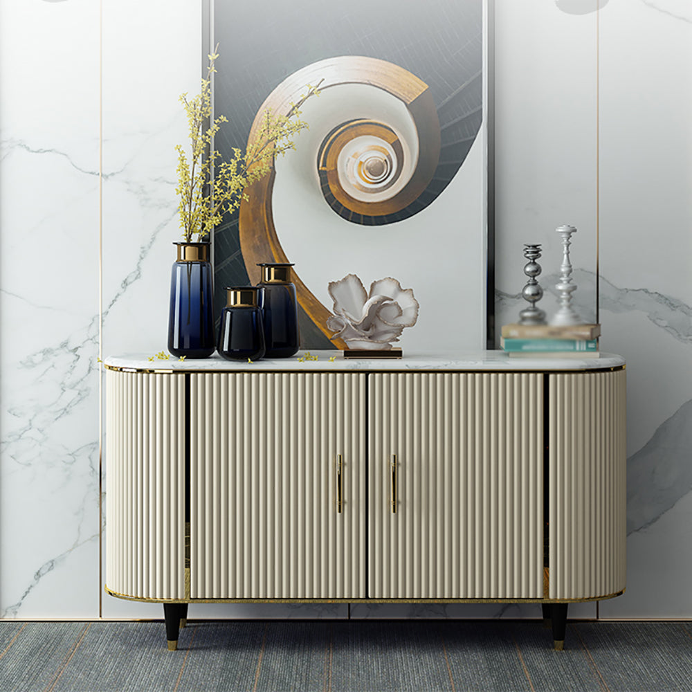 Modern Beige Faux Marble and MDF 2-Door Sideboard Cabinet with Metal Handles