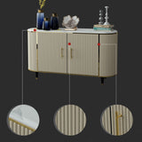 Modern Beige Faux Marble and MDF 2-Door Sideboard Cabinet with Metal Handles