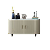 Modern Beige Faux Marble and MDF 2-Door Sideboard Cabinet with Metal Handles