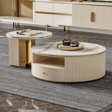 Modern Chic Round Nesting Coffee Table with Storage White Stone Coffee Table Set of 2-Richsoul-Coffee Tables,Furniture,Living Room Furniture