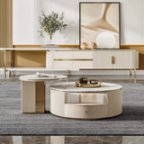 Modern Chic Round Nesting Coffee Table with Storage White Stone Coffee Table Set of 2-Richsoul-Coffee Tables,Furniture,Living Room Furniture