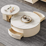 Modern Chic Round Nesting Coffee Table with Storage White Stone Coffee Table Set of 2-Richsoul-Coffee Tables,Furniture,Living Room Furniture