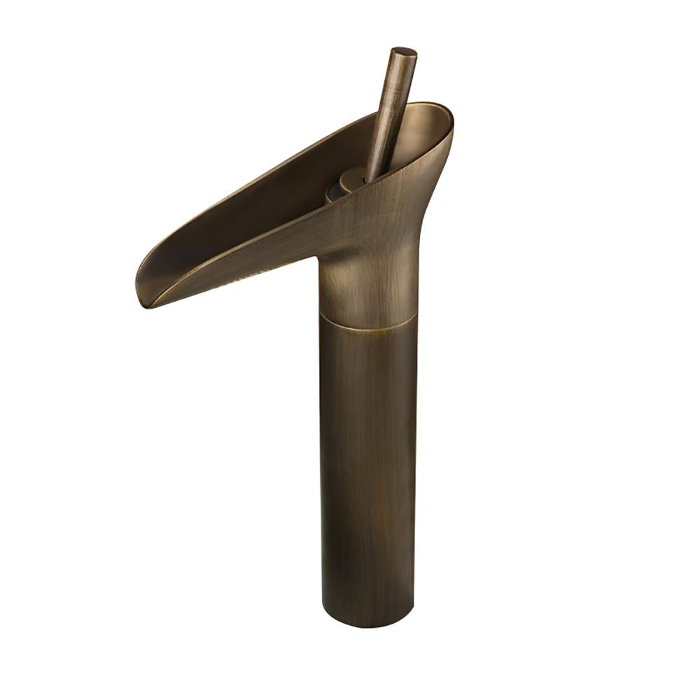 Ashfie Classic Mono Single Lever Tall Waterfall Basin Mixer Tap Solid Brass in Antique Black