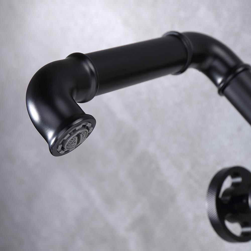 Ruth Industrial Pipe Bathroom Vessel Sink Faucet Matte Black 1-Hole 2-Handle Solid Brass