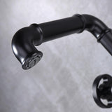 Ruth Industrial Pipe Bathroom Vessel Sink Faucet Matte Black 1-Hole 2-Handle Solid Brass