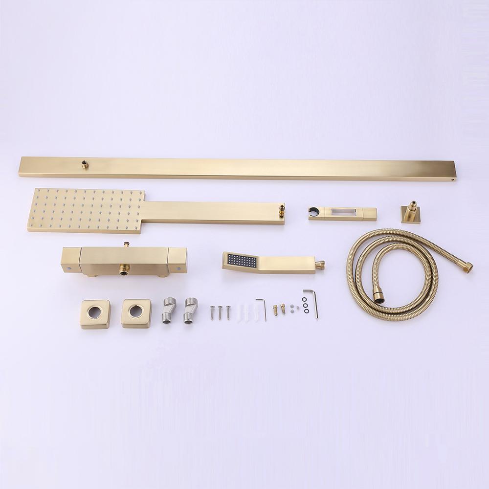 Exposed Thermostatic Shower Fixture with Rain Shower Head and Hand Shower Matte Black