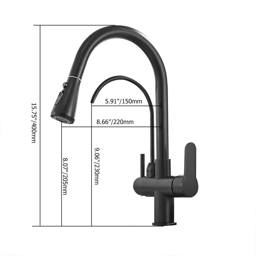 Water Filter Kitchen Faucet Pull Out Faucet in Matte Black Swirling Faucet Solid Brass