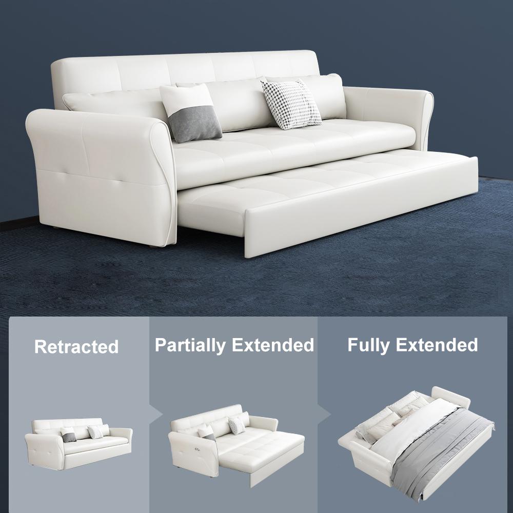 109" Power Reclining Sleeper Sofa Bed Convertible White Leath-Aire Tufted Upholstered