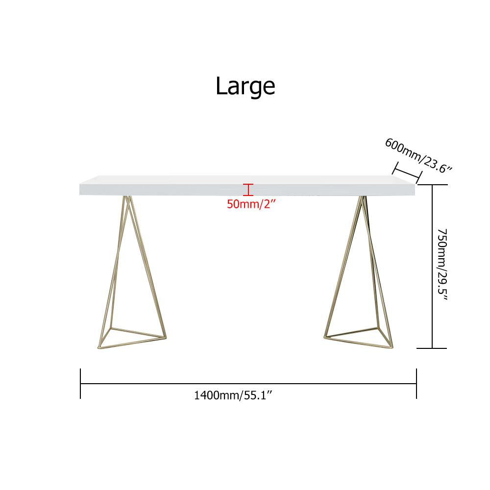 39" White Rectangular Wood-Top Writing Desk for Home Office with 2 Gold Pedestal
