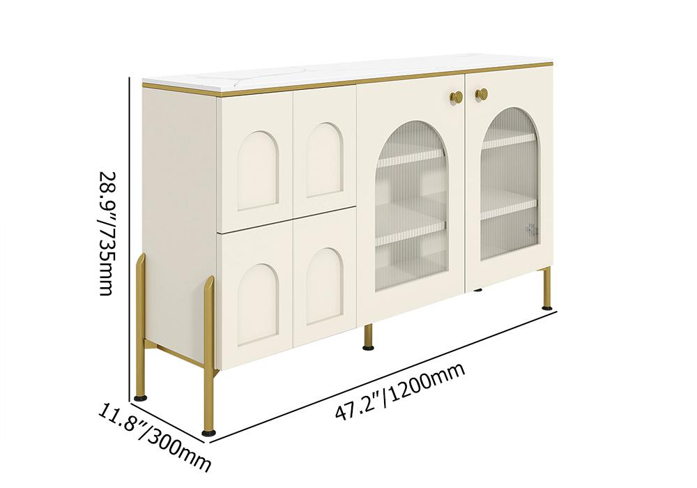 47" Modern White Arch Sideboard Buffet with 2 Doors & Drawers Carved Credenza