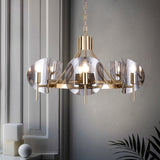 Modern Wagon Wheel 6-Light Chandelier Glass and Steel Frame