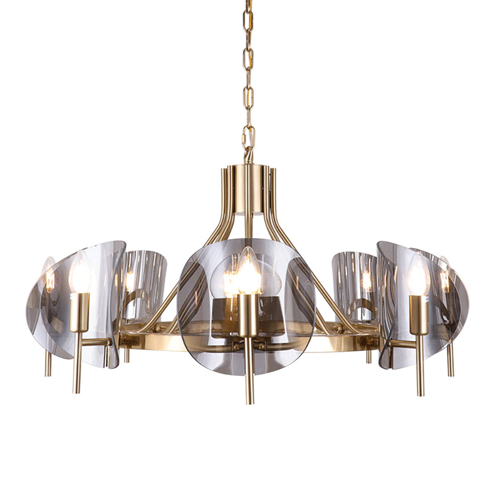Modern Wagon Wheel 6-Light Chandelier Glass and Steel Frame