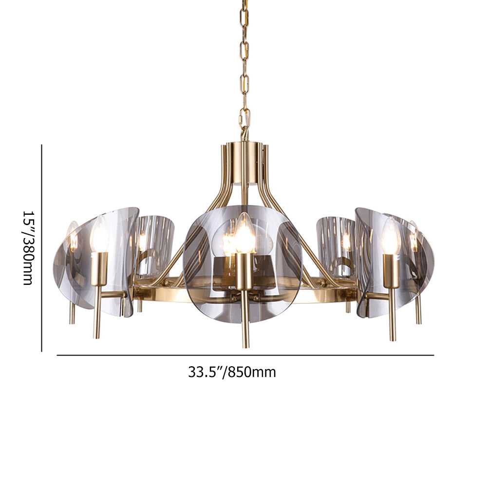 Modern Wagon Wheel 6-Light Chandelier Glass and Steel Frame
