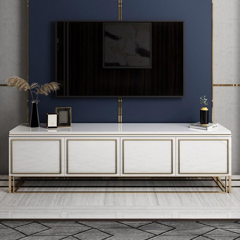 Medally Modern White TV Stand with Drawer Gold Media Console for TVs Up To 85"