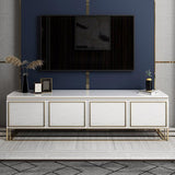 Medally Modern White TV Stand with Drawer Gold Media Console for TVs Up To 85