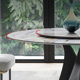 59" White & Black Stone Top Round Dining Table with Lazy Susan