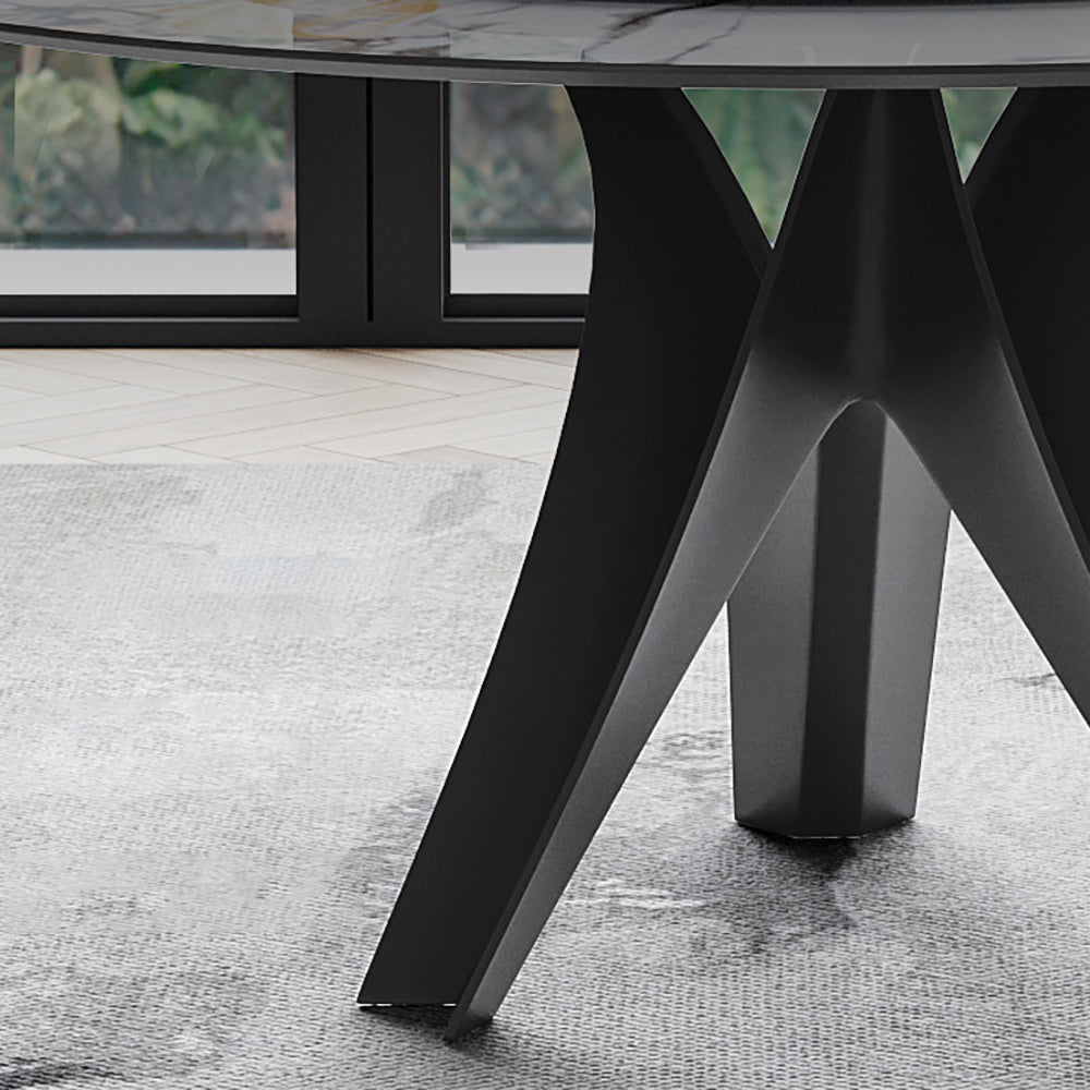 59" White & Black Stone Top Round Dining Table with Lazy Susan