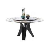 59" White & Black Stone Top Round Dining Table with Lazy Susan