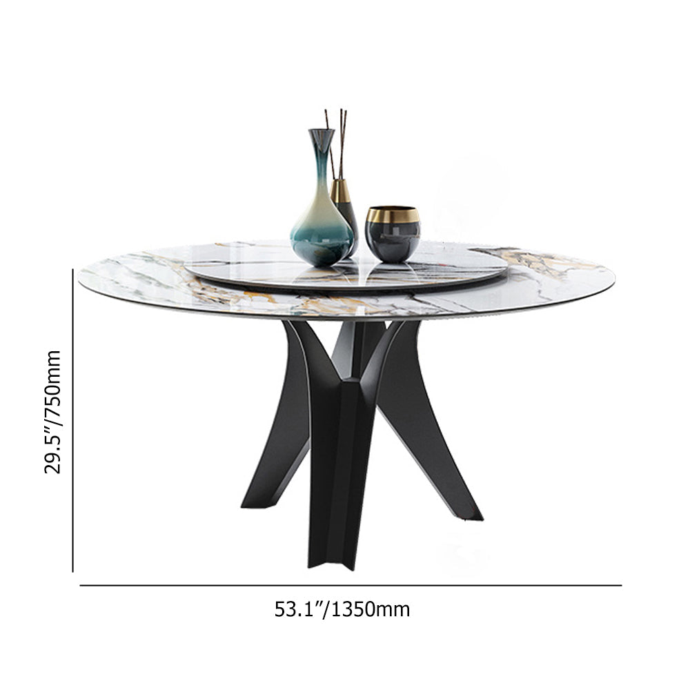 59" White & Black Stone Top Round Dining Table with Lazy Susan