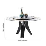 59" White & Black Stone Top Round Dining Table with Lazy Susan