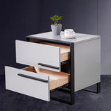 Modern Minimalist Black & White Square Nightstand with 2 Drawers