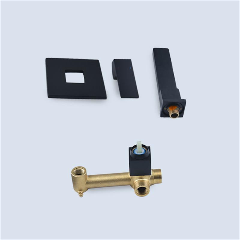 Wall Mount Matte Black Single Handle Bathroom Sink Faucet Solid Brass