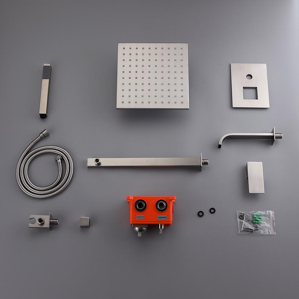 Dree LED Brushed Nickel Shower Set 10" with Hand Shower & Tub Spout Shower Combo Set