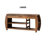 40.2" Rustic Bamboo Upholstered Entryway Flip Top Storage Shoe Rack Bench with 3 Shelves