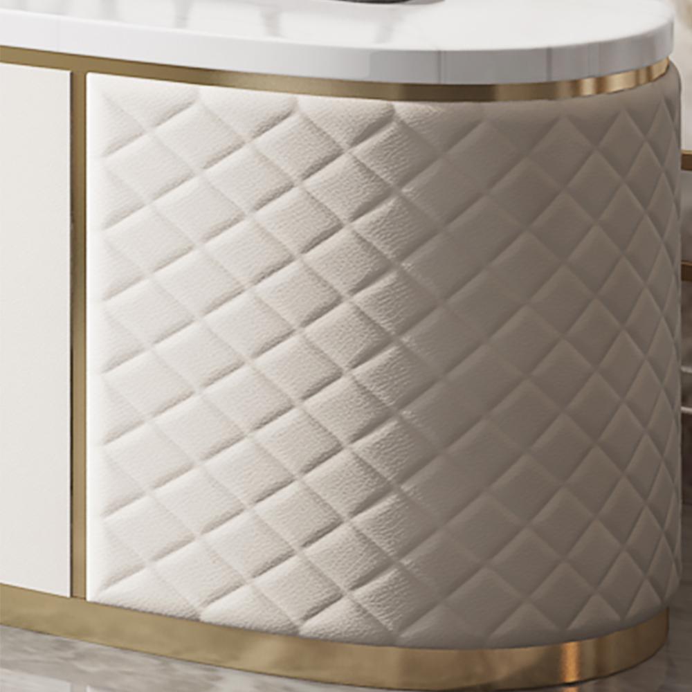 Orand Modern White Oval Marble Top Coffee Table Microfiber Leather with 2 Drawers