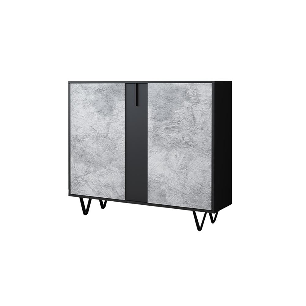 Modern Shoe Cabinet Gray & Black Shoe Organizer with Doors Shelves Drawer in Small