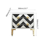 2 Drawers Black & White Nightstand with Drawer Mid-Century Bedside Table Gold Legs