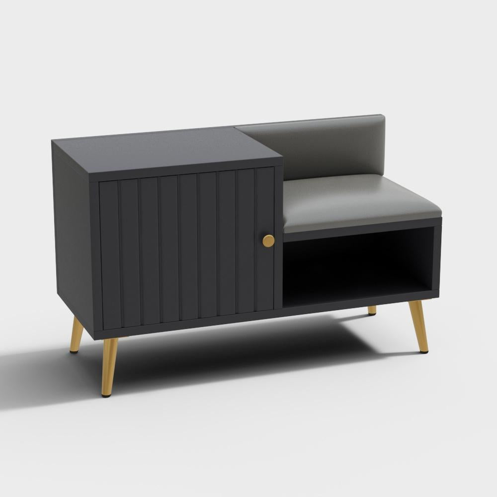 White Contemporary Upholstered Shoe Rack Bench with Storage Cabinet and Shelf Entryway