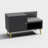 White Contemporary Upholstered Shoe Rack Bench with Storage Cabinet and Shelf Entryway