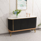 Minimalist Black Buffet Oval Faux Marble Top Sideboard 5 Doors & Shelves