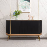 Minimalist Black Buffet Oval Faux Marble Top Sideboard 5 Doors & Shelves