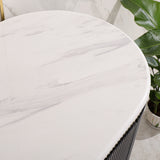 Minimalist Black Buffet Oval Faux Marble Top Sideboard 5 Doors & Shelves