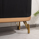 Minimalist Black Buffet Oval Faux Marble Top Sideboard 5 Doors & Shelves
