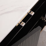 Minimalist Black Buffet Oval Faux Marble Top Sideboard 5 Doors & Shelves