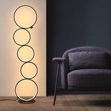 Black LED Floor Lamp 5-Ring Novelty Dimmable Standing Lamp