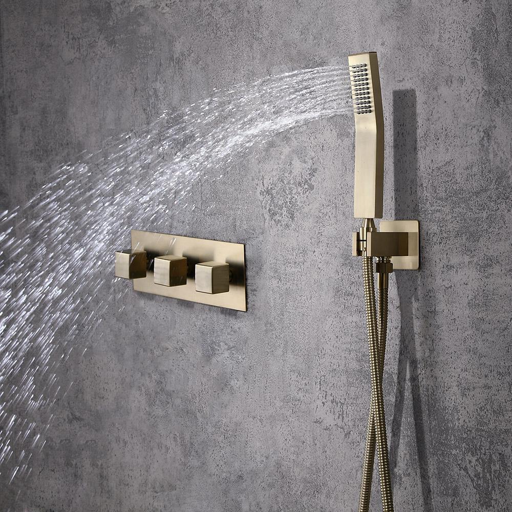 Wall-Mounted 10" Shower System in Brushed Gold with Tub Spout Solid Brass