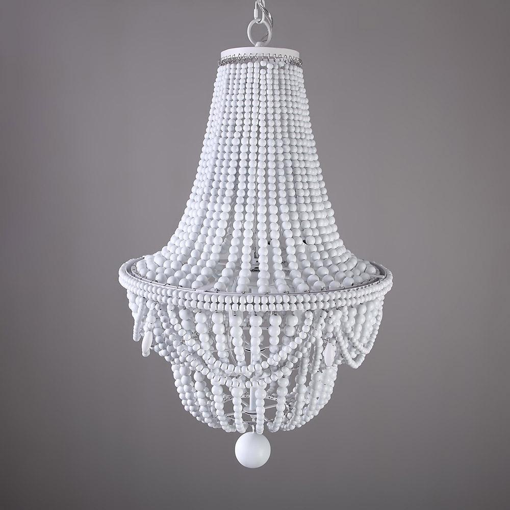 Kesarre Retro Wood Beaded Chandelier Empire Ceiling Light in Gray & Blue