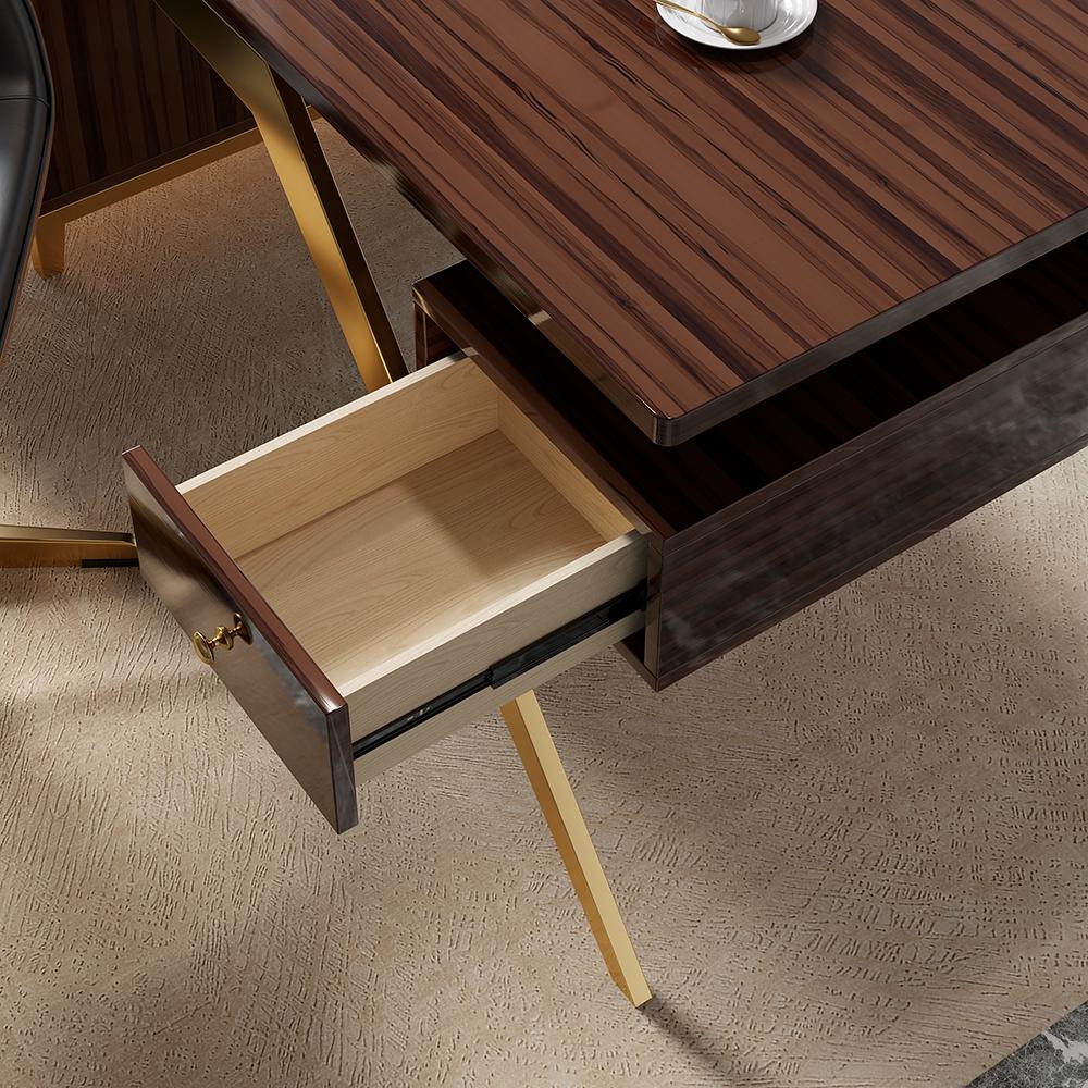 55" Ultra Modern White and Gold Computer Writing Desk with Storage & Drawer