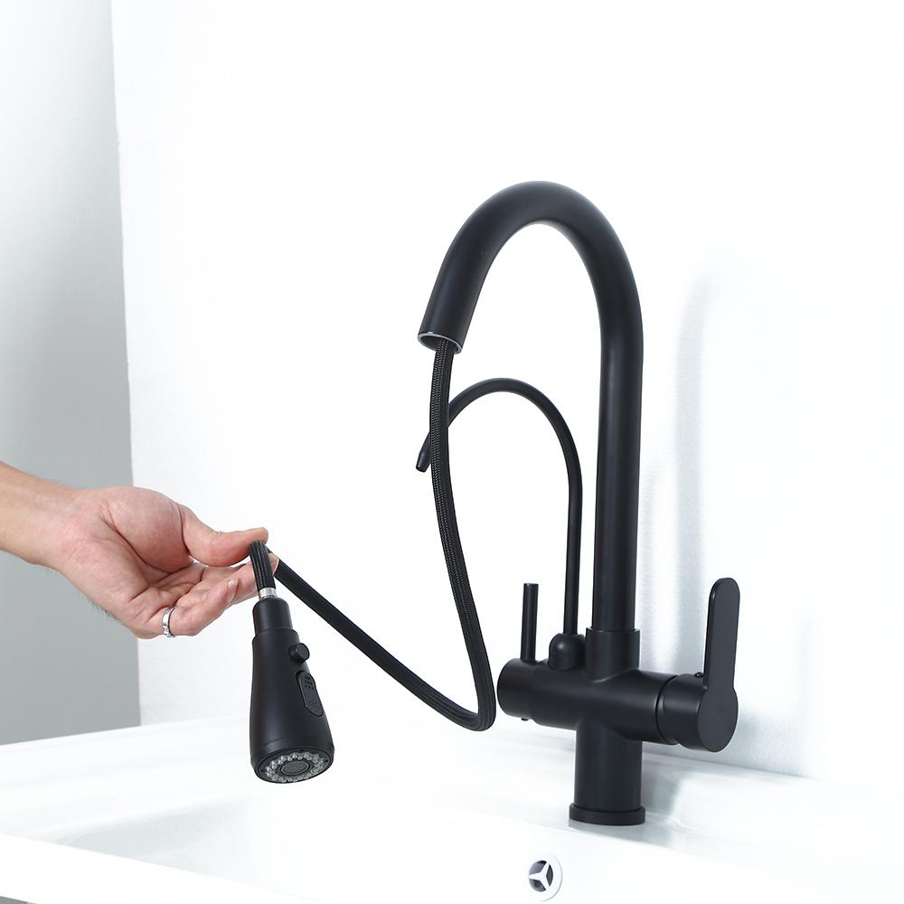 Water Filter Kitchen Faucet Pull Out Faucet in Matte Black Swirling Faucet Solid Brass
