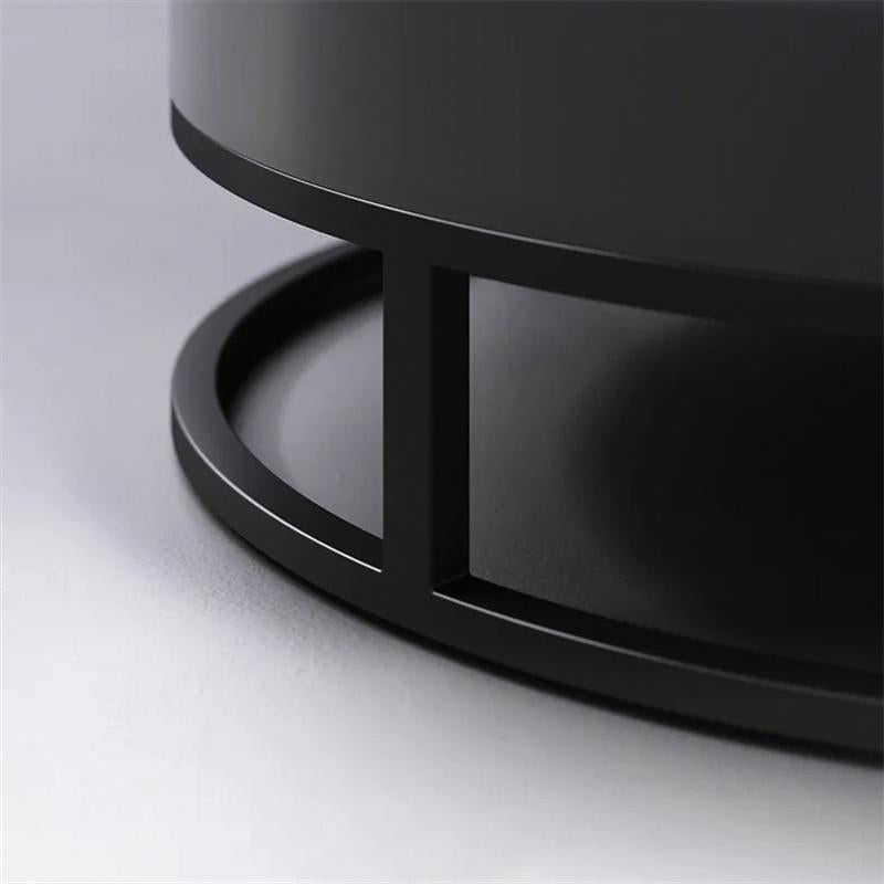 White Round Modern Wood Swivel Coffee Table with Storage Drawer in Gold