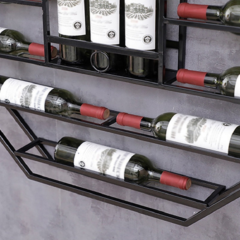 Industrial Black Octagonal Wall Mounted Wine Rack Wine Shelf in Steel