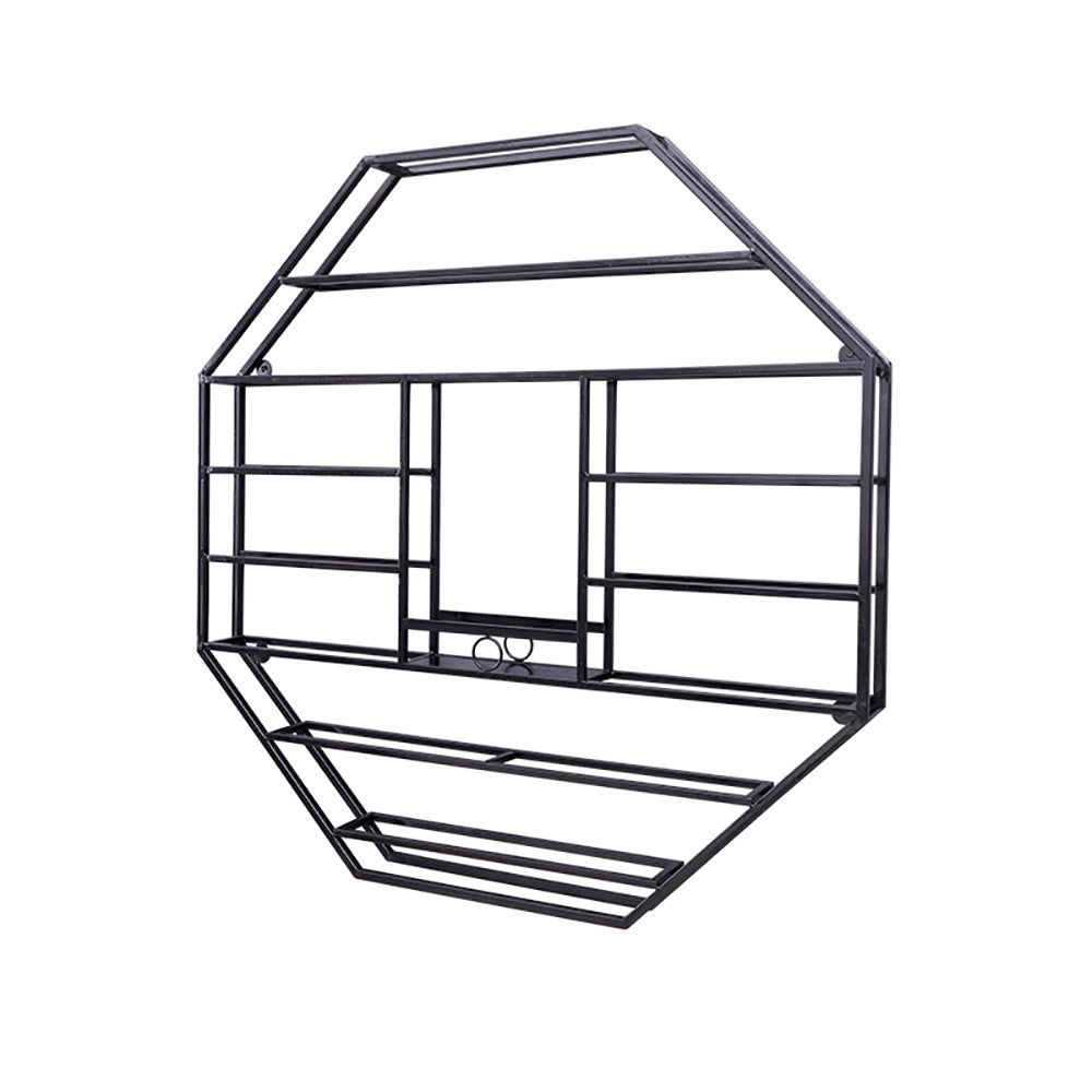 Industrial Black Octagonal Wall Mounted Wine Rack Wine Shelf in Steel