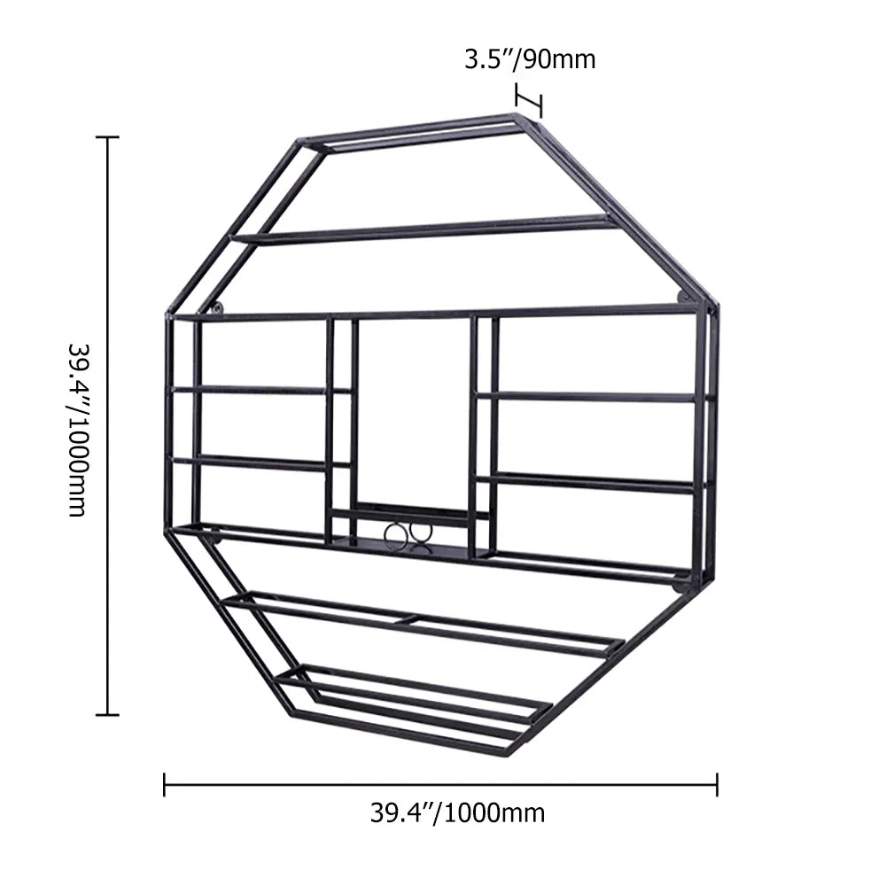 Industrial Black Octagonal Wall Mounted Wine Rack Wine Shelf in Steel