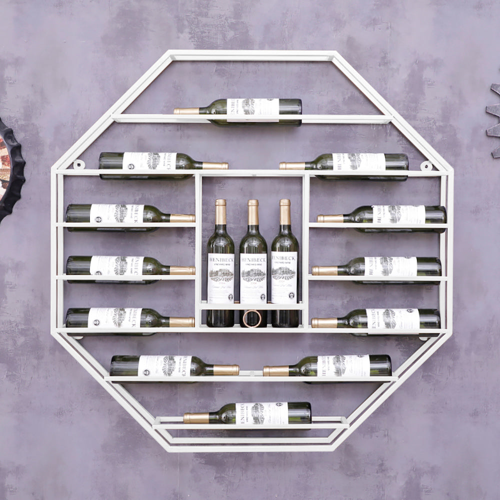 Industrial Black Octagonal Wall Mounted Wine Rack Wine Shelf in Steel