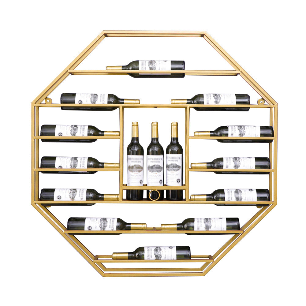 Industrial Black Octagonal Wall Mounted Wine Rack Wine Shelf in Steel
