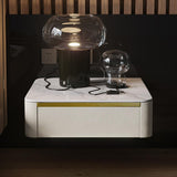 Modern White Floating Nightstand 1 Drawer Bedside Table with Sintered02Stone Top